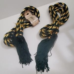 2 green & gold twisted ropes w tassels  9ft each